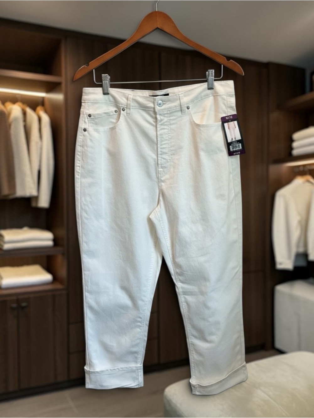 Frye High Rise Ivory Cropped Cuffed Jeans Size 14/32 NWT - Picture 2 of 14